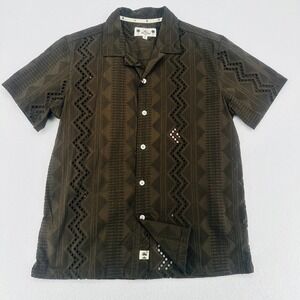 Free Planet Button Down Shirt Olive Eyelet Resort Small NWT